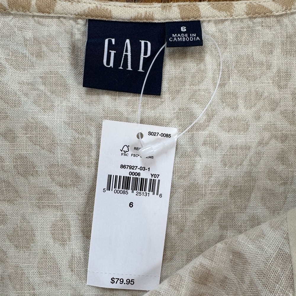 NWT Gap Women’s Linen Blend Cami Midi Dress Beige Leopard Print Size 6 - Picture 11 of 14